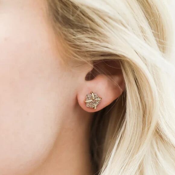 NEW FREE PEOPLE JaxKelly Natural Rose Druzy Gold Circle Earring Studs Jewelry - Picture 6 of 6